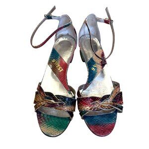 Nine West Lydia Multi-Color Snakeskin Low-Heel Sandals Size 7.5 Adjustable Ankle